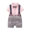 Kläderuppsättningar Småbarnspojkesuppsättning Born Formell designer 3 6 9 12 månader Babies Summer Romper Suit Gentleman Baby Outfit