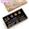 Stifte Highergo 18 Stcs/Set Vintage Glass Pen Holzbrunnen Stift Kalligraphie Dip Stift mit Tinten Geschenkbox Kunst Schreiben Zeichnen Schreibweise