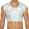 Débardeurs pour hommes Sexy Shiny Mens Faux Leather Crop Discothèque Costumes de scène Sous-vêtements masculins Homme T-shirts courts Mini Gilets Dance Clubwear