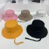 Stingy Fedora Hats For Women Summer Women's Bucket Caps Raw Edges Canvas Drawstring Circumference Wide Brim Hats New Arrivals