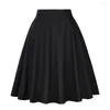 Jupes coton noir jupe évasée une ligne Hepburn Style genou longueur bas plissé patineuse femmes Midi été taille haute femmes