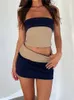 Two Piece Dress CHRONSTYLE 2 Patchwork Women Suits Outfits Strapless Off Shoulder Backless Tieup Tube Tank Cropped High Waist Mini Skirts 230627