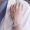 Pulseira 1 peça pingente sino estilo antigo ajustável joia presente pulseira com dedo anel borboleta