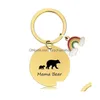 Keychains Lanyards 18 Styles Mothers Day Rainbow Round Keychain Gift Gold Stainless Steel Metal Key Chain With Lettering For Mama Dhqis