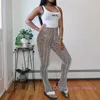 Female High Waist Slim Fit Pants Black And White Corrugated Heel Heap Trousers Fashion Leisure Versatile Spicy Girl Leggings Sweatpants