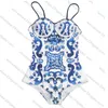 Conjunto de biquíni jacquard de porcelana azul e branco feminino clássico de luxo designer moda maiô 331N