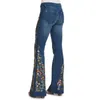 Women's Jeans Women Straight Leg Pants Bottom Floral Embroidered Bootcut Denim Bell Harajuku High Waist Baggy Trousers Vintage Fashion 4