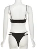 Herrbadkläder kvinnors baddräkt 2023 Summer Mesh Patchwork Bikini Set Female Fashion Sexy Hollow Out Bathing Suit Beach Outfits Black 230627