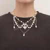 Francuskie imitacja vintage Pearls Clavicle łańcuch naszyjnik kryształowe koraliki