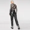 Pantalon femme rue taille haute Stretch PU cuir Cargo pantalon femmes ample longue fermeture éclair brillant brevet poche pantalon Streetwear personnalisé