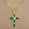 Collane con ciondolo Collana con croce verde con gioielli in pietra Zircone di cristallo di lusso cristiano per regalo accessori donna