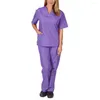 Dames Tweedelige broeken Werkkleding Scrubuniform Top Set Effen Kleur Elasticiteit Uniseks V-hals Zakken Sneldrogend Uniformen Voor Werken