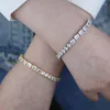 Bracelets porte-bonheur 5A zircon cubique blanc glacé Bling femmes bijoux géométrique demi-rond Rectangle CZ Bracelet de Tennis