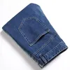 Dunkel- und hellblaue Nähte, kontrastfarbene Jeans für Herren, modische, schmale, bedruckte, gerade Denim-Hosen, Sommer- und Alltags-Streetwear
