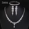 웨딩 쥬얼리 세트 ZAKOL 럭셔리 큐빅 지르코니아 목걸이 귀걸이 반지 여성을위한 설정 Shinny Water Drop Leaf CZ Bridal 230627