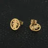 Halskette Ohrringe Set Mode runden Stil Edelstahl für Frauen Gold Farbe Anhänger und SFAZBBBC