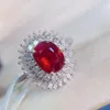 Pierścienie klastra naturalna eksplozja myanmar spalona rubin 925 srebrna prosta, obfity damski pierścionek luksusowy prezent świąteczny
