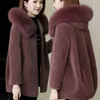 Femmes hiver 100% vraie laine manteau de fourrure veste femme col de fourrure à capuche mouton cisaillement manteaux dame couleur unie veste pardessus