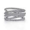 Rings Fashion Female Silver Geometric Line Irregular Multilayer for Women Inlaid Cubic Wedding Jewelry