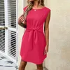 Casual Dresses Vintage Summer Midi Dress For Women 2023 Ties Bow Design Sleeveless Party Dinner High Quality Elegant Vestido