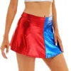 Skirts Womens Metallic Shiny Color Block Cheerleading Dance Performance Mini Fashion Ruffled Flared Miniskirt Clubwear