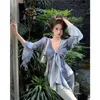 Women's T Shirts 2023 Sommar för kvinnor Tie-Dye Tops Vintage Korean Retro High Street Ruffles Shirt Streetwear Tee