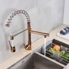 Bathroom Sink Faucets Senlesen LED Light Rose Golden Kitchen Faucet Single Handle Pull Down Spring Kitchen Faucets Dual Spout Cold Water Mixer Tap 230628