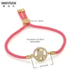 Charm Armbanden ShinyGem 15 21mm Jongen Gold Plating Micro Inlay Zirkoon Connector Verstelbare Gevlochten Touw Ketting Handgemaakte Voor vrouwen