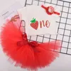 Kläderuppsättningar Baby Girl First Birthday Tutu Outfit Red Strawberry 1st Birthday Party Tutu Costume Baby Shower Party Birthday Tutu Outfit 230628