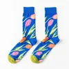 Women Socks Pigeons Sunset Tulips Flowers &birds Frogs And Bees British Style European&American Art Lovers Long Tube Casual C08
