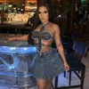 Party Dresses Sexy Hot Diamond Denim Tassel Crop Top Woemn 2023 New Fashion Streetwear Halter Lace Up Backless Club Tube Clothes Y2K Tops x0629