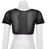 Stage Wear Women Soft Mesh See Through Sheer Busto aperto Maniche corte Dancewear Wrap Top Costume di danza del ventre Crop Top Cover-up