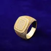 Кольца группы Bubble Letter Iced Double Square Men Ring Real Gold Plated Hip Hop Jewelry 230620