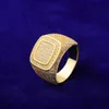 Anelli a grappolo Bubble Letter Iced Double Square Men Ring Gioielli Hip Hop placcati in oro reale 230620