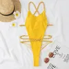 Maillot de bain femme chaîne une pièce maillot de bain femme 2023 jaune body Monokini Sexy dos nu string brésilien plage maillot de bain XL