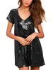 Casual Dresses Qinghua Sparkle Sequin Mini Dress for Women Short Sleeve Babydoll T Shirt Tiered Tunic Concert Party