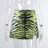 Kjolar bkld mode grön tiger tryck kvinnor hög midja a-line mini kjol med slits sexig fest nattklubb kort 2023 vår sommar