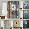 Shower Curtains Vintage Wood Daisy Print Shower Curtains Waterproof Polyester Fabrics Bath Screen Toilet Partition Bathroom Curtain with Hooks 230629