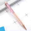 Stylos 50pcs Luxury Metal Bling Dynamic Liquid Sand Ballpoint Pens pour les fournitures de bureau d'anniversaire de mariage Gift Gray Rose Rose Gold