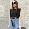 Women's Blouses Sleeveless Top Female O Neck White Women Blouse Shirt Ladies Loose Solid Chic Casual Black 2023 Cotton Brown