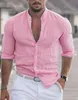 Camisas sociais masculinas 2023 casual camisa de linho de algodão gola alta manga longa solta top primavera e outono moda bonita 230628
