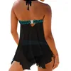 Costumi da bagno da donna DEKA Bikini a pois Tankini Set Stampa Pannello in rete Costume da bagno Mutandine Halter Cintura Costume da bagno Grembiule lungo Costume da bagno grande