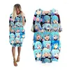 캐주얼 드레스 Batwing 포켓 드레스 셔츠 여성 3d 인쇄 Streetwear 긴 소매 미디 하라주쿠 힙합 펑크 의류 Anime Clothes