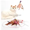 Cat Toys Pet Teaser Toy Wire Danger Wand Feather Plush Fish Caterpillar Interactive Fun Ovar Spela JK2012ph Drop Delivery Ho DHWA2