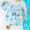 Twopieces Pływalstwo dla dzieci kreskówek stroju kąpielowego nadruk stroju kąpielowego Kid Onepiece pływające wysypka strażnicy kąpiel Bacids Boys Girls Swimming garnitury 230628