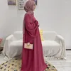 Etnische Kleding Gesloten Abaya Ballon Mouwen Effen Kleur Islamitische Gebed Kleding Vrouwen Dubai Turkse Moslim Jurk Losse Ramadan Eid