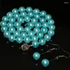 Conjunto de pendientes de collar, diseño único, alta calidad, azul cielo, 10mm, cuentas redondas de concha de perla simulada, joyería de 18 pulgadas B2331