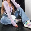 Jeans femme Vintage taille haute Y2k femmes décontracté Chic couleurs unies pantalon droit Sexy mode ajustement pieds fendus ourlet Indie pantalon