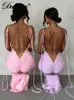 Abiti da festa Dulzura Sexy Y2K Abiti senza maniche Backless Lace Up Halter Increspato Bodycon Maxi Abiti 2023 Club Festa di compleanno Elegante x0629