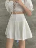 Dresses Houzhou White Pleated Mini Skirts Woman Sexy Cute Korean Fashion High Waist Patchwork Aline Solid Short Skirt Casual Summer